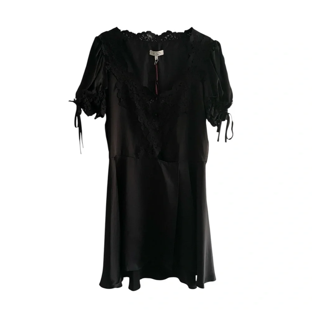 Mirror Palais Silk Unwrap Me Black Mini Dress - Picture 2 of 8